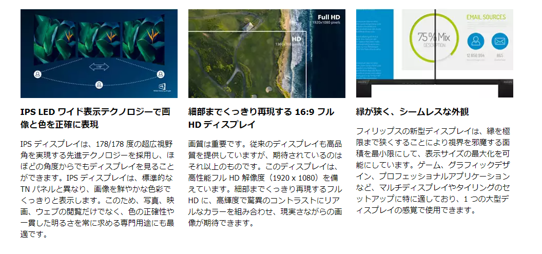 【中古モニター】23.8インチ メーカー PHILIPS 型番 243V7QDAB 入力端子 D-Sub DVI HDMI 解像度 1920x1080 中古 液晶 モニター PC ディスプレイ