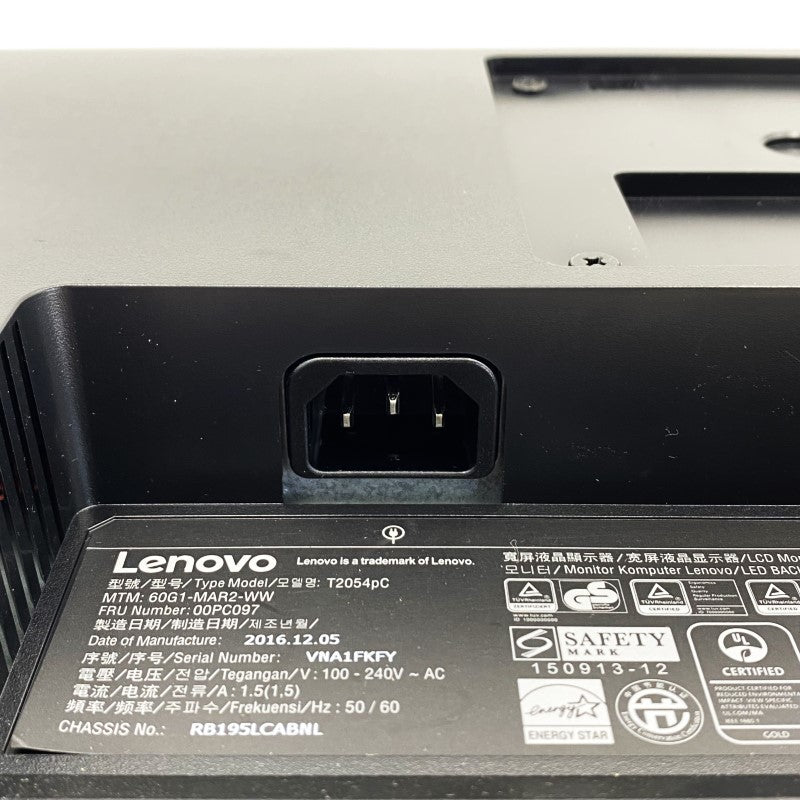 【中古モニター】19.45インチ メーカー Lenovo 型番 T2054p 60G1MAR2WW 入力端子 D-Sub DisplayPort HDMI 解像度 1920x1080 中古 液晶 モニター PC ディスプレイ