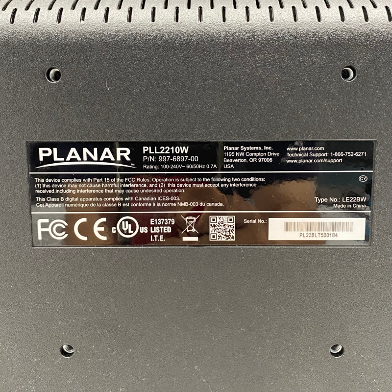 【中古モニター】22インチ メーカー PLANAR 型番 PLL2210W 入力端子 DVI D-Sub 解像度 1920x1080 中古 液晶 モニター PC ディスプレイ