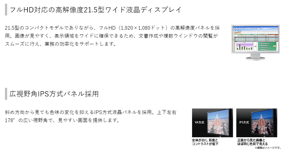 【中古モニター】21.5インチ メーカー NEC 型番 LCD-AS224WMI-C 入力端子 DisplayPort D-Sub 解像度  1