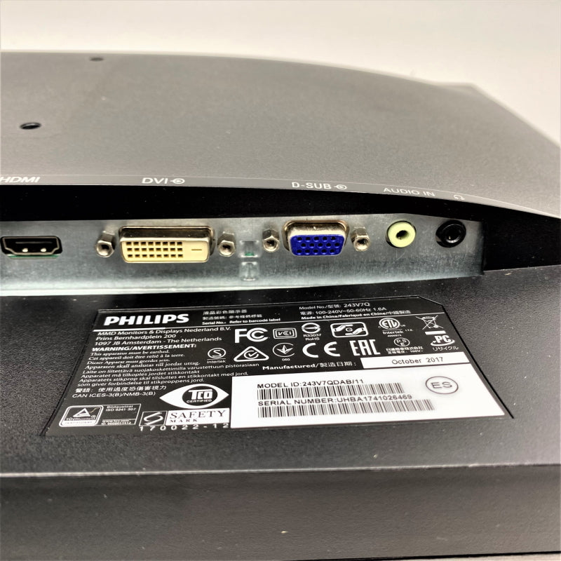 【中古モニター】23.8インチ メーカー PHILIPS 型番 243V7QDAB 入力端子 D-Sub DVI HDMI 解像度 1920x1080 中古 液晶 モニター PC ディスプレイ
