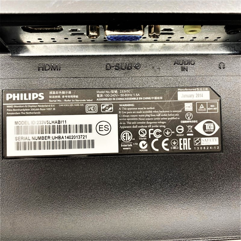【中古モニター】23インチ メーカー PHILIPS 型番 233V5LHAB/11 入力端子 D-Sub HDMI 解像度 1920x1080 中古 液晶 モニター PC ディスプレイ