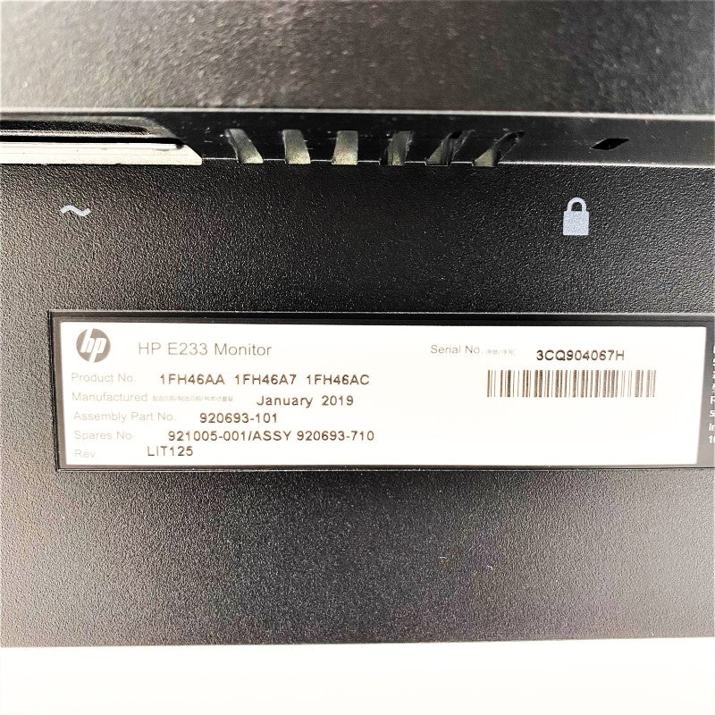 【中古モニター】23インチ メーカー HP 型番 E233 入力端子 D-Sub HDMI Displayport 解像度 1920x1080 中古 液晶 モニター PC ディスプレイ