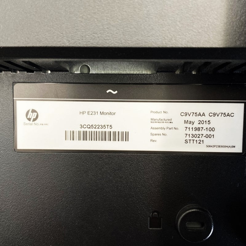 【中古モニター】23インチ メーカー HP 型番 E231 入力端子 D-Sub DVI Displayport 解像度 1920x1080 中古 液晶 モニター PC ディスプレイ