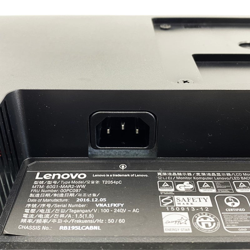 【中古モニター】19.45インチ メーカー Lenovo 型番  T2054p 60G1MAR2WW 入力端子 D-Sub DisplayPort HDMI 解像度 1920x1080 中古 液晶 モニター PC ディスプレイ