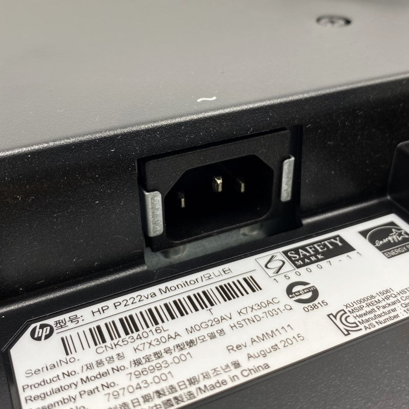 【中古モニター】21.5インチ メーカー HP 型番 P222va 入力端子 D-Sub DisplayPort 解像度 1920x1080 中古 液晶 モニター PC ディスプレイ
