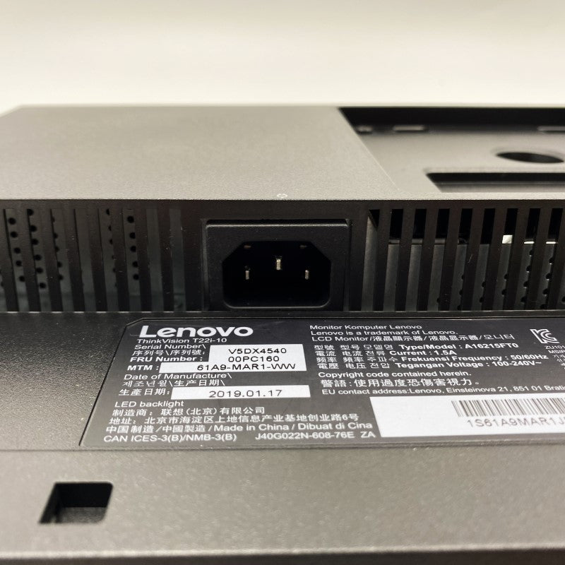 【中古モニター】21.5インチ メーカー Lenovo 型番 61A9-MAR1-WW ThinkVision T22i-10 入力端子D-Sub HDMI Displayport 解像度 1920x1080 中古 液晶 モニター PC ディスプレイ