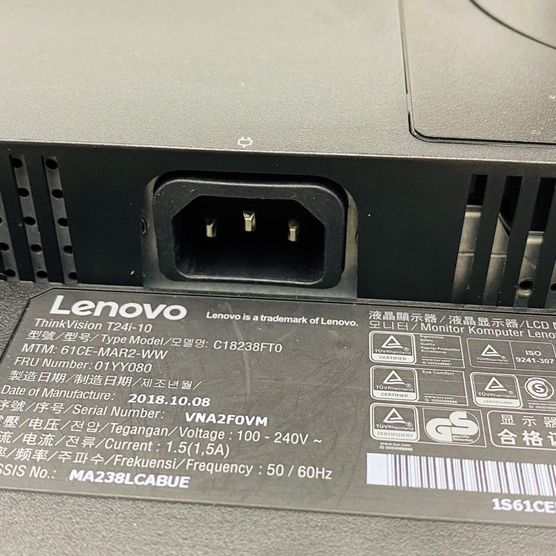 【中古モニター】23.8インチ メーカー Lenovo 型番 61CE-MAR2-WW 入力端子 HDMI D-Sub Displayport 解像度 1920x1080 中古 液晶 モニター PC ディスプレイ