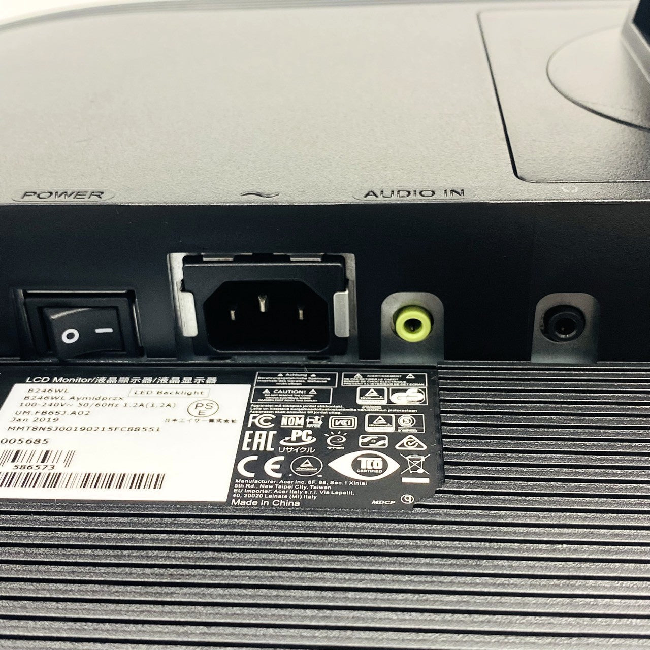 【中古モニター】24インチ メーカー Acer 型番 B246WL 入力端子 HDMI DVI D-port 解像度 1920x1200 Bランク 中古 液晶 モニター PC ディスプレイ