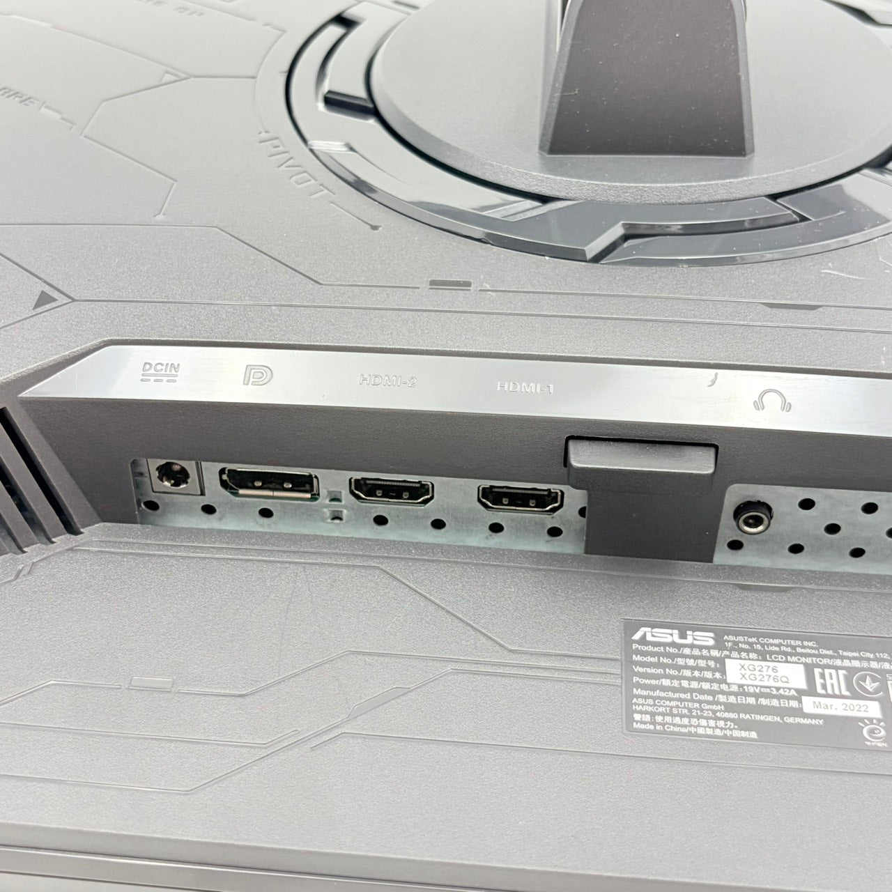 【中古モニター】27インチ メーカー ASUS 型番 XG276 入力端子 HDMI DisplayPort 解像度 2560×1440 Cランク 中古 液晶 モニター PC ディスプレイ