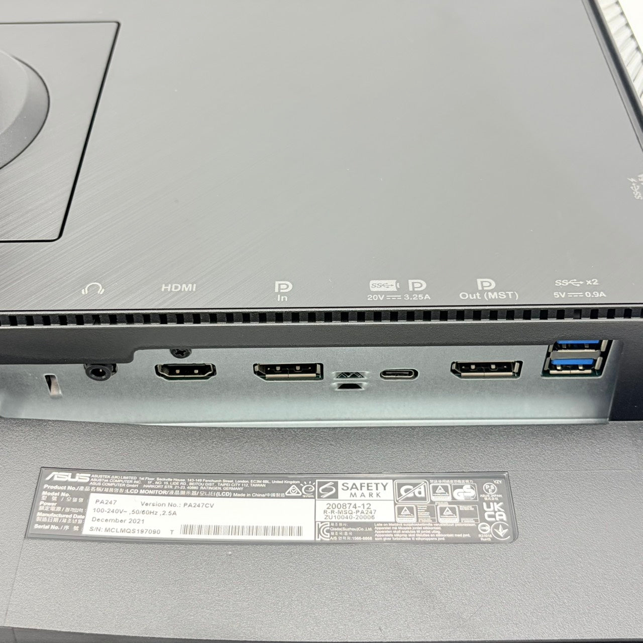 【中古モニター】23.8インチ メーカー ASUS 型番 PA247CV 入力端子 HDMI DisplayPort USB Type-C 解像度 1920×1200 Aランク 中古 液晶 モニター PC ディスプレイ