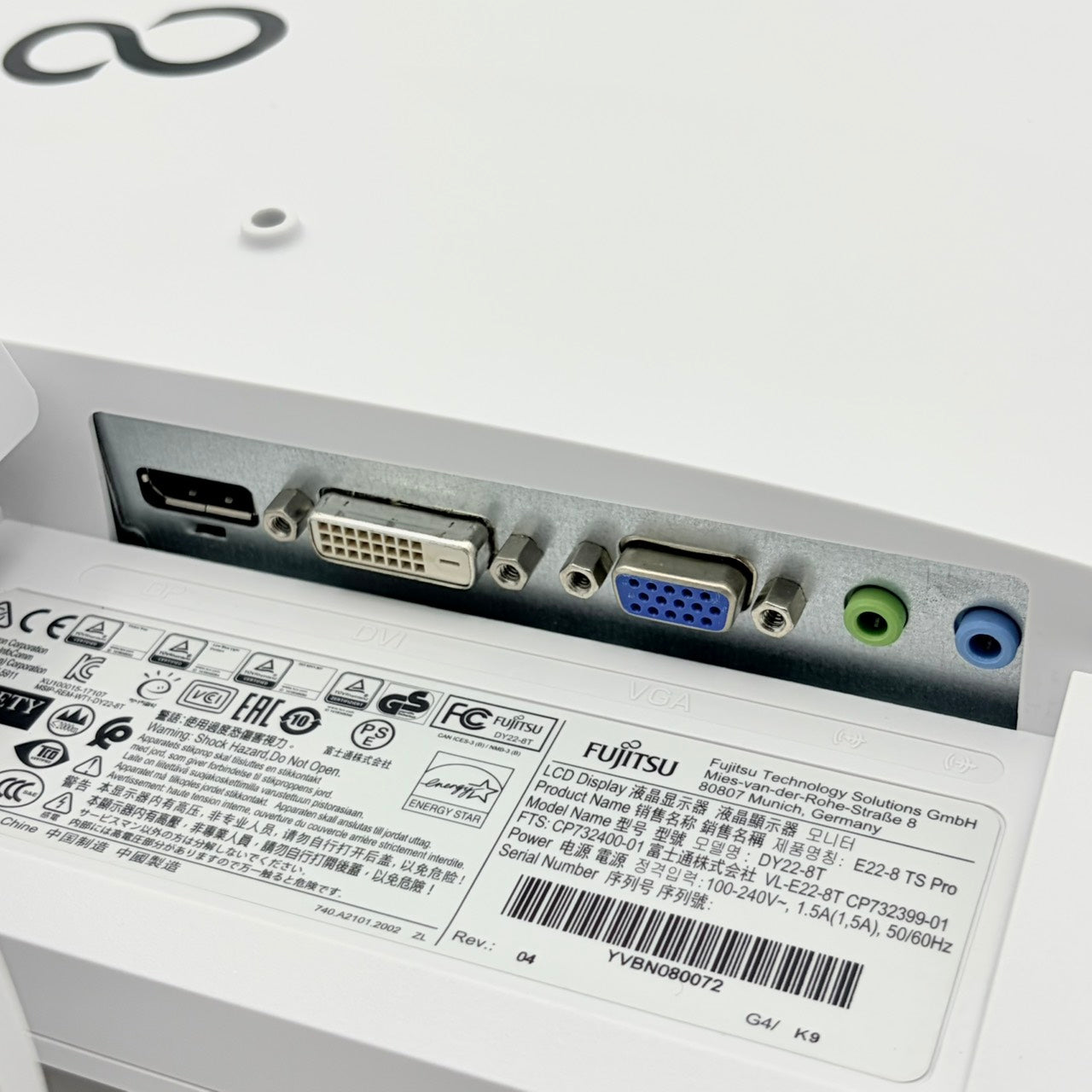【中古モニター】21.5インチ メーカー FUJITSU 型番 VL-E22-8T 入力端子 D-Sub DVI Displayport 解像度 1920x1080 Cランク 中古 液晶 モニター PC ディスプレイ