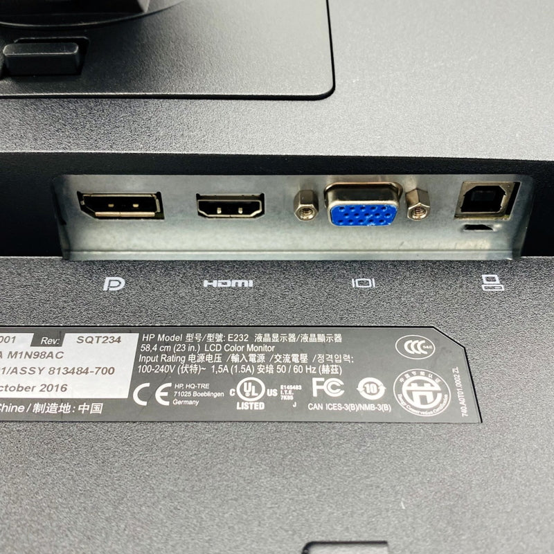 【中古モニター】23インチ メーカー HP 型番 E232 入力端子 HDMI D-Sub DisplayPort 解像度 1920x1080 中古 液晶 モニター PC ディスプレイ